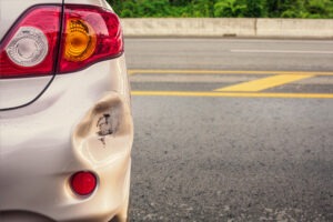 A car that’s been involved in a hit and run accident in Tucson where the other driver fled has been damaged. Call a Tucson car accident lawyer.