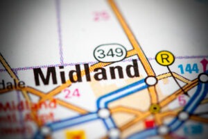 Closeup of Midland on a Map