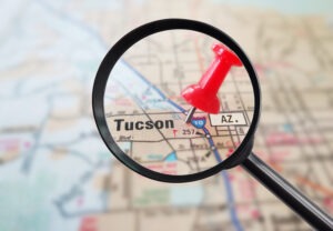 Magnified,closeup,of,tucson,arizona,map,with,red,pin