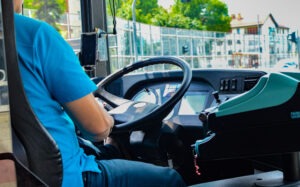 Interior image of man in drivers seat of truck