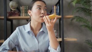 Woman speaking into cellphone