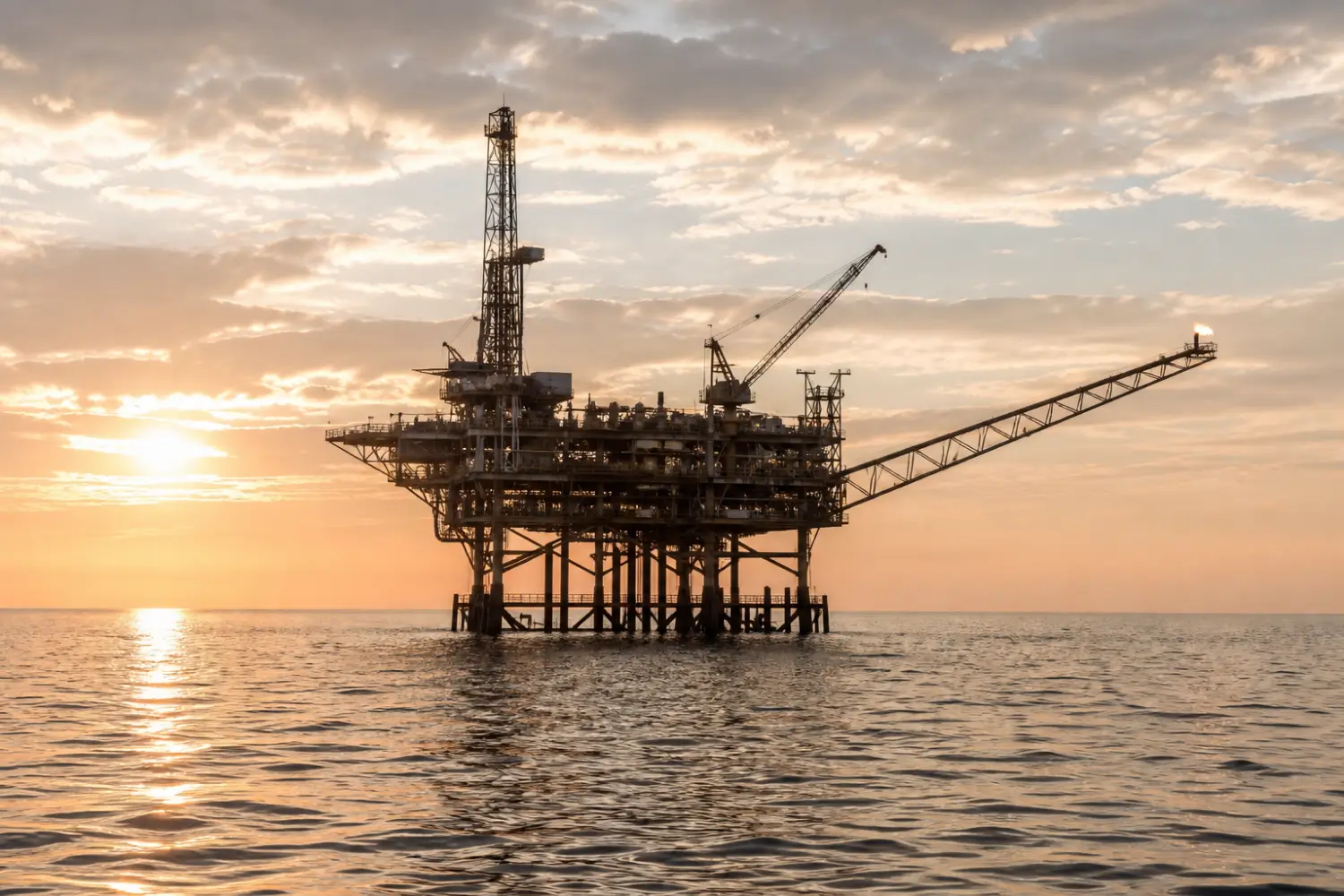 Offshore oil platform in the Gulf of Mexico at dawn